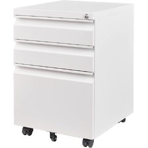 3 Drawer File Cabinet with Lock, Steel Mobile Filing Cabinet on Anti-tilt Wheels, Rolling Locking Office Cabinets Under Desk for Legal/Letter Size (Black)