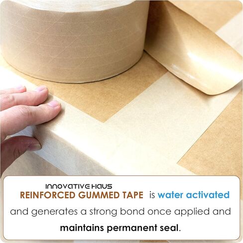 INNOVATIVE HAUS 3 Inches Width x 450 Feet Fiberglass Reinforced Gummed Tape for Package Brown Heavy Duty Water Activated Kraft Strong Bond Packaging Boxes. Prevent Package Theft and Tampering in Kuwait