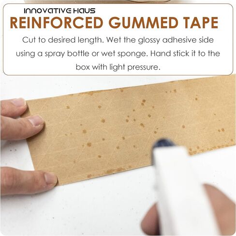 INNOVATIVE HAUS 3 Inches Width x 450 Feet Fiberglass Reinforced Gummed Tape for Package Brown Heavy Duty Water Activated Kraft Strong Bond Packaging Boxes. Prevent Package Theft and Tampering in Kuwait