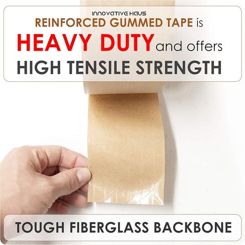 INNOVATIVE HAUS 3 Inches Width x 450 Feet Fiberglass Reinforced Gummed Tape for Package Brown Heavy Duty Water Activated Kraft Strong Bond Packaging Boxes. Prevent Package Theft and Tampering in Kuwait