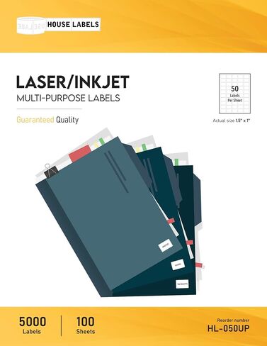 HOUSELABELS 50-up Multipurpose Labels (1-1/2" x 1") for Laser and Inkjet Printers, 25 Sheets in Saudi Arabia