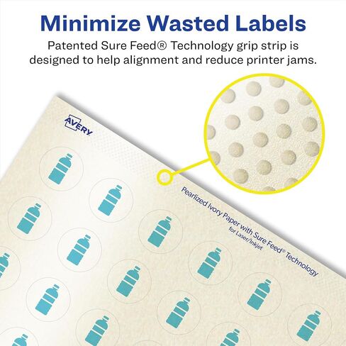 Avery Pearlized Ivory Round Labels with Sure Feed Technology, Print-to-The-Edge, 1" Diameter, 4,800 Pearlized Ivory Labels, Laser/Inkjet Printable Labels in Saudi Arabia