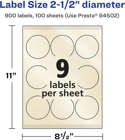Avery Pearlized Ivory Round Labels with Sure Feed Technology, Print-to-The-Edge, 2.5" Diameter, 900 Pearlized Ivory Labels, Laser/Inkjet Printable Labels in Saudi Arabia