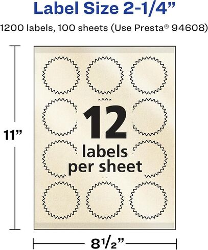 Avery Pearlized Ivory Starburst Labels with Sure Feed Technology, Print-to-The-Edge, 2.25", 1,200 Pearlized Ivory Labels, Laser/Inkjet Printable Labels in Saudi Arabia