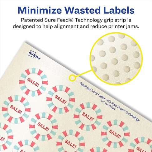 Avery Pearlized Ivory Starburst Labels with Sure Feed Technology, Print-to-The-Edge, 1", 4,800 Pearlized Ivory Labels, Laser/Inkjet Printable Labels in Saudi Arabia