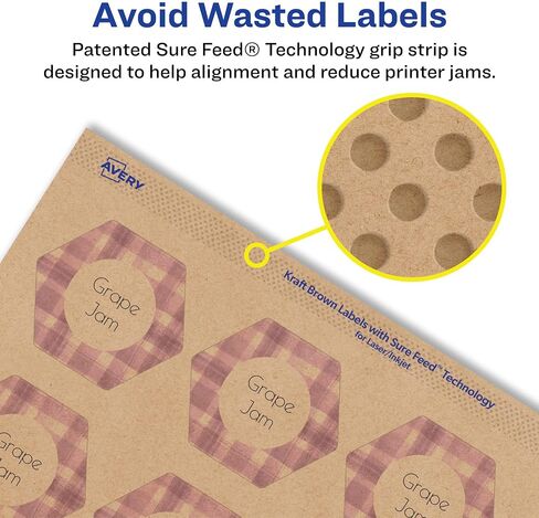 Avery Kraft Brown Hexagon Labels with Sure Feed, 1-1/2" x 1-47/54", 1,000 Kraft Brown Labels, Print-to-The-Edge, Laser/Inkjet Printable Labels in Saudi Arabia