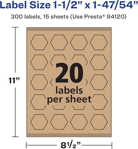 Avery Kraft Brown Hexagon Labels with Sure Feed, 1-1/2" x 1-47/54", 1,000 Kraft Brown Labels, Print-to-The-Edge, Laser/Inkjet Printable Labels in Saudi Arabia