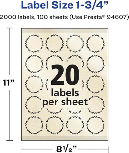 Avery Pearlized Ivory Starburst Labels with Sure Feed Technology, Print-to-The-Edge, 1.75", 2,000 Pearlized Ivory Labels, Laser/Inkjet Printable Labels in Kuwait