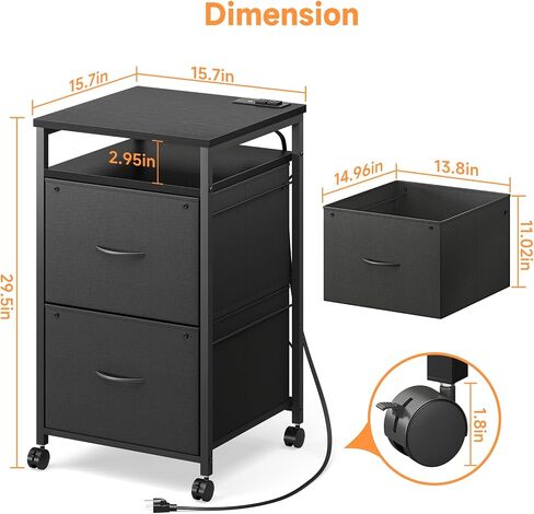 Uliyati File Cabinet, Fabric Filing Cabinet with Socket & USB Charging Port, Vertical Rolling Printer Stand with 2 Drawers, Mobile Filing Cabinet with Open Shelf, A4 or Letter Size, for Home Office in Saudi Arabia