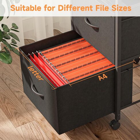 Uliyati File Cabinet, Fabric Filing Cabinet with Socket & USB Charging Port, Vertical Rolling Printer Stand with 2 Drawers, Mobile Filing Cabinet with Open Shelf, A4 or Letter Size, for Home Office in Saudi Arabia