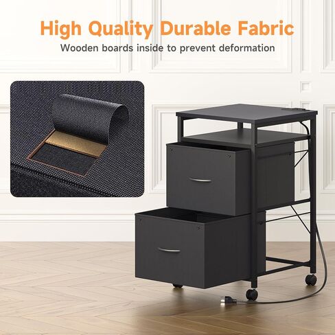 Uliyati File Cabinet, Fabric Filing Cabinet with Socket & USB Charging Port, Vertical Rolling Printer Stand with 2 Drawers, Mobile Filing Cabinet with Open Shelf, A4 or Letter Size, for Home Office in Saudi Arabia