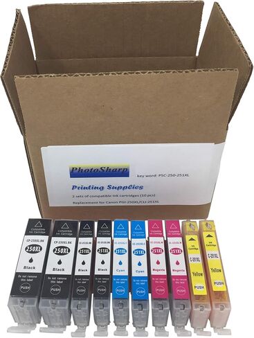 10 خرطوشة حبر طباعة متوافقة مع Canon Pixma MX722 MX 722 250/251 XL لطابعة Canon PGI-250XL CLI-251XL (أسود/سماوي/أرجواني/أصفر) MX-722 الكل في واحد طابعة الصور النافثة للحبر in Kuwait