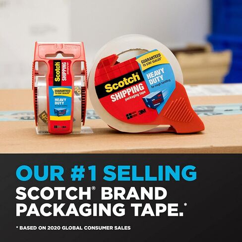 Scotch Heavy Duty Packaging Tape, 1.88" x 54.6 yd, Designed for Packing, Shipping and Mailing, Strong Seal on All Box Types, 3" Core, Clear, 2 Rolls w/Dispenser (3850-2ST) in Saudi Arabia