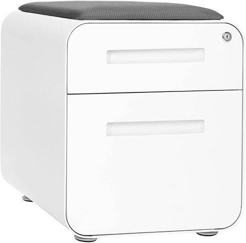 Laura Davidson Furniture STOCKPILE Mini Seated 2 Drawer Mobile File Cabinet with Removable Magnetic Cushion Seat - Short Version, Metal Filing Cabinet, Pre-Assembled, Black with Grey Cushion in Kuwait