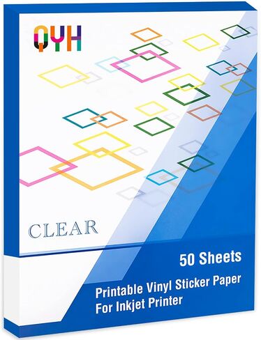 QYH Printable Vinyl Sticker Paper for Inkjet Printer 50 Sheets Clear Labels for Cricut 8.5"x11" Transparent Glossy Non Waterproof Transparency Decals in Kuwait