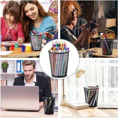 Tecbeauty 12Pcs Pen Holder Mesh Pencil Holder Metal Pen Cup Organizer for Desk Office Black(5.3X4.3X3.2 inches) in Kuwait