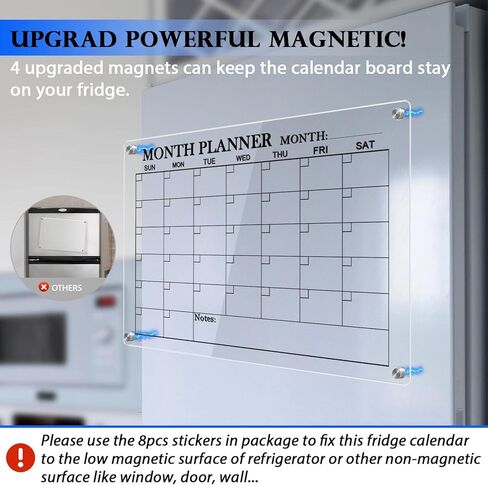 Acrylic Magnetic Calendar for Fridge, 16 x 12 inches Clear Montly Calendar Planner Dry Erase Board for Refrigerator Includes 8 Markers in Kuwait