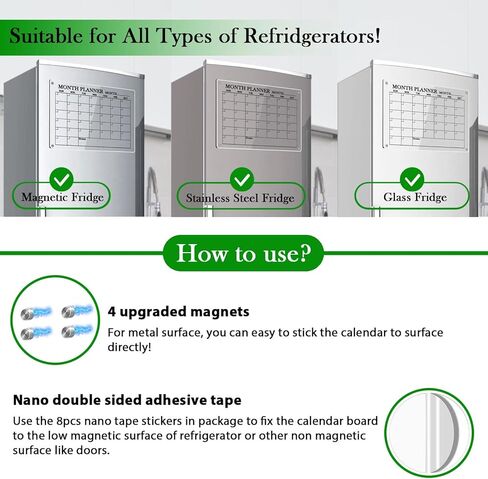 Acrylic Magnetic Calendar for Fridge, 16 x 12 inches Clear Montly Calendar Planner Dry Erase Board for Refrigerator Includes 8 Markers in Kuwait