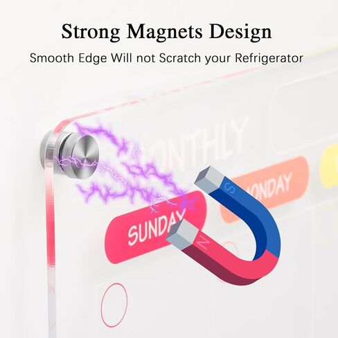 لوح مسح جاف مغناطيسي من الأكريليك وتقويم للثلاجة، قطعتان من لوح مسح جاف شفاف للثلاجة، تقويم لوح مخطط قابل لإعادة الاستخدام يتضمن 8 علامات مسح جاف مغناطيسية 8 ألوان وممحاة مغناطيسية in Kuwait