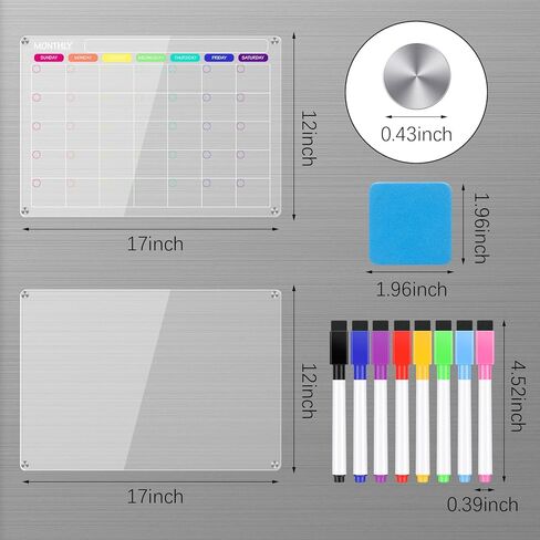 لوح مسح جاف مغناطيسي من الأكريليك وتقويم للثلاجة، قطعتان من لوح مسح جاف شفاف للثلاجة، تقويم لوح مخطط قابل لإعادة الاستخدام يتضمن 8 علامات مسح جاف مغناطيسية 8 ألوان وممحاة مغناطيسية in Kuwait