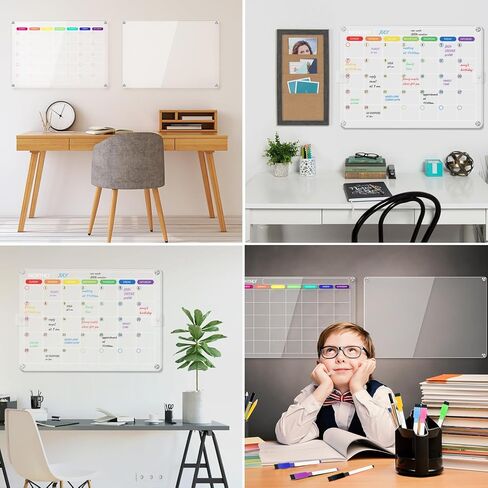 لوح مسح جاف مغناطيسي من الأكريليك وتقويم للثلاجة، قطعتان من لوح مسح جاف شفاف للثلاجة، تقويم لوح مخطط قابل لإعادة الاستخدام يتضمن 8 علامات مسح جاف مغناطيسية 8 ألوان وممحاة مغناطيسية in Kuwait