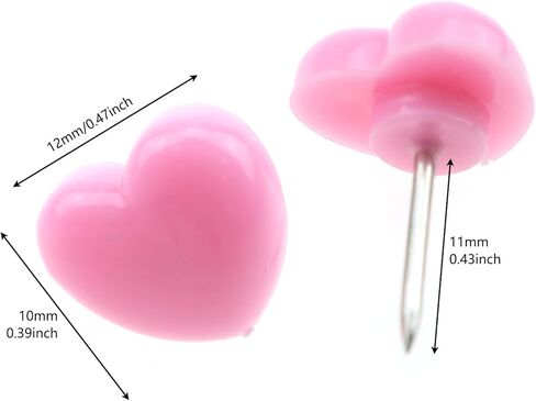 E-outstanding 100Pcs Heart Shape Cork Board Push Pins Thumb Tack School Office Supplies Accessories 10x12mm, Pink in Saudi Arabia