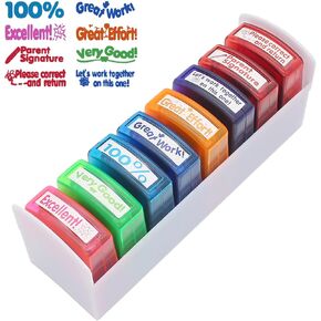 Teacher Stamps, Plastic, Self-Inking Homework Encouraging Grading Stamp Teacher Supplies Set, Efficient Helper for Teachers (Set of 8)