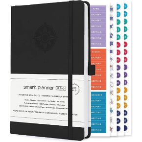 Smart Planner Pro - صغير 8.6 × 5.7 بوصة (A5) - مخطط يومي غير مؤرخ - تم اختباره وثبت أنه يحقق الأهداف وزيادة الإنتاجية وإدارة الوقت والسعادة مع أقسام أسبوعية وشهرية وأقسام الامتنان وجيب خلفي (أسود) in Kuwait