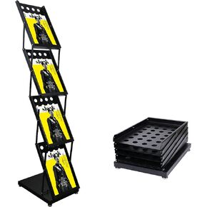 6 Pockets Collapsible Literature Rack for Trade Shows, Metal Floor Standing Literature Stand Catalog Rack Brochure Rack Flyer Holder Pamphlet Holder with Carry Case