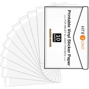 HTVRONT Printable Vinyl for Inkjet Printer & Laser Printer - 40 Pcs Glossy White Inkjet Printable Vinyl Sticker Paper, 8.5"x11" (140 g)