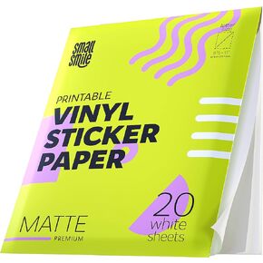 Premium Printable Vinyl Sticker Paper for Inkjet Printer and Laser - 100 White Matte Sticker Paper Waterproof - Durability Adhesive Paper 8.5x11 (Matte, 100 Sheets)