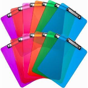 Plastic Clipboards with Low Profile Clip Set of 6-12.5 x 9 Inch Multi Color Plastic Clipboards Bulk - Clear Clipboards Bulk Classroom Holds 100 Sheets, Acrylic Clipboard Clear 6 Pack