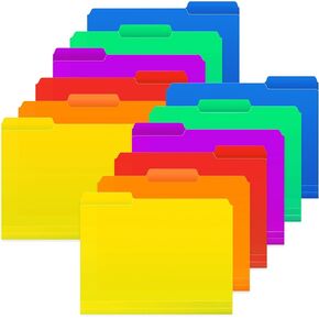 6Pcs Colored File Folders Letter Size with Tabs, Manilla Folders 8.5 x 11, Plastic Manila Folders 1/3 Cut, Office Supplies Filing Folders for Documents, Filing Cabinet, Paper, School