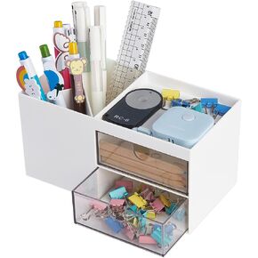 LETURE Office Desk Organizer with drawer, Office Supplies and Desk Accessories, Business Card/Pen/Pencil/Mobile Phone/Stationery Holder Storage Box (Blue)