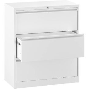 YITAHOME 3 Drawer Lateral File Cabinet with Lock, Metal Stainless Steel Wide Lateral Filing Cabinet for Legal/Letter A4 Size, Office Organizer Storage Cabinet, Black