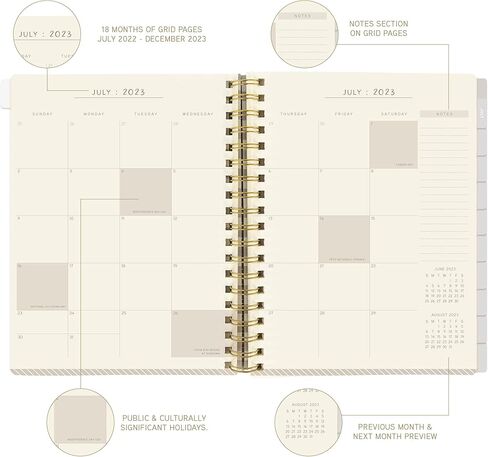 Graphique 2024 مخطط غطاء حلزوني متجمد، منظم لمدة 18 شهرًا يوليو 2023 - ديسمبر 2024، فروق أسبوعية وشهرية، قائمة المهام والملاحظات، علامات تبويب مرجعية، ملصقات تذكير، زهور رائعة، 6 بوصة × 8 بوصة in Saudi Arabia