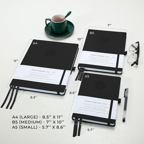 Smart Planner Pro - صغير 8.6 × 5.7 بوصة (A5) - مخطط يومي غير مؤرخ - تم اختباره وثبت أنه يحقق الأهداف وزيادة الإنتاجية وإدارة الوقت والسعادة مع أقسام أسبوعية وشهرية وأقسام الامتنان وجيب خلفي (أسود) in Kuwait