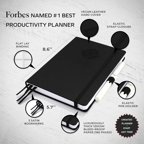 Smart Planner Pro - صغير 8.6 × 5.7 بوصة (A5) - مخطط يومي غير مؤرخ - تم اختباره وثبت أنه يحقق الأهداف وزيادة الإنتاجية وإدارة الوقت والسعادة مع أقسام أسبوعية وشهرية وأقسام الامتنان وجيب خلفي (أسود) in Kuwait