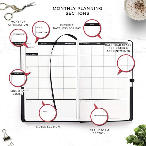 Smart Planner Pro - صغير 8.6 × 5.7 بوصة (A5) - مخطط يومي غير مؤرخ - تم اختباره وثبت أنه يحقق الأهداف وزيادة الإنتاجية وإدارة الوقت والسعادة مع أقسام أسبوعية وشهرية وأقسام الامتنان وجيب خلفي (أسود) in Kuwait