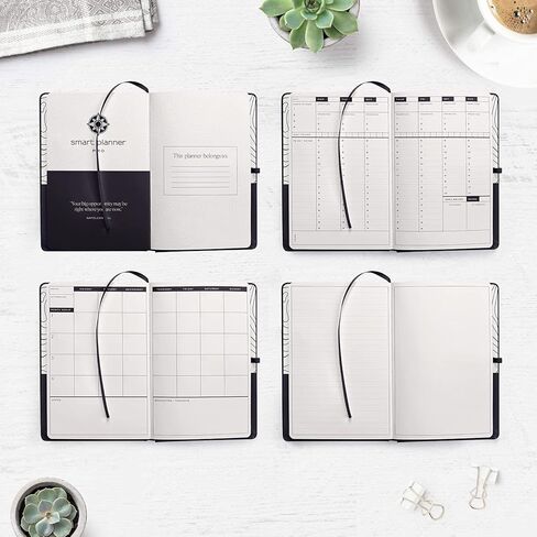 Smart Planner Pro - صغير 8.6 × 5.7 بوصة (A5) - مخطط يومي غير مؤرخ - تم اختباره وثبت أنه يحقق الأهداف وزيادة الإنتاجية وإدارة الوقت والسعادة مع أقسام أسبوعية وشهرية وأقسام الامتنان وجيب خلفي (أسود) in Kuwait
