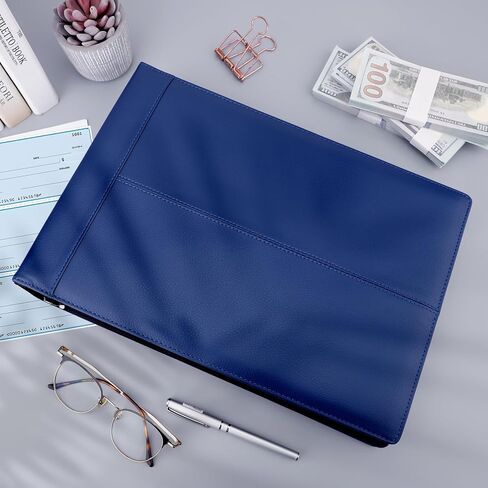 Antner 7 Ring Business Checkbook Binder لشيكات الأعمال، سعة 600 شيك، مجلد فحص من جلد البولي يوريثان مع حقيبة بسحاب، محفظة حامل دفتر شيكات تنفيذية لأوراق مقاس 9 × 13 بوصة، أسود in Kuwait