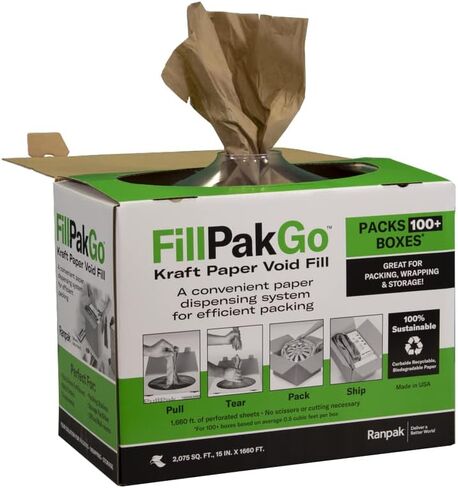 Ranpak FillPak Go - 1660 × 15 بوصة من 30 ورقة ملء مفرغة في علبة موزع. صغير لسهولة التخزين، مثقوب كل 9 بوصة لسهولة الاستخدام. يملأ أكثر من 100 علبة مع .5 كيلو من مواد التعبئة ، PPK301500 in Kuwait