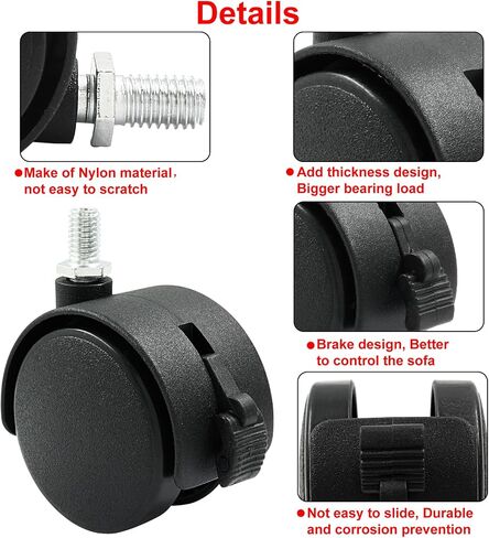 Moicstiy 4 Pack 2 Inch Caster Wheel Replacement Office Chair Caster Wheel Universal Standard Size Furniture Wheel Without Locking Braking Threaded Screw for Computer Gaming Chair Sofa in Kuwait