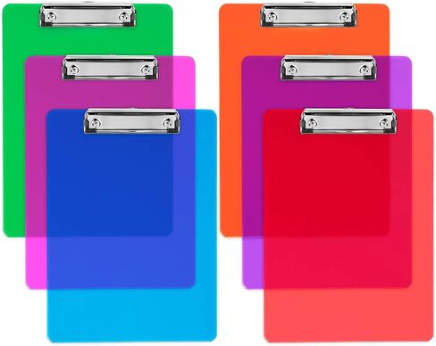 Plastic Clipboards with Low Profile Clip Set of 6-12.5 x 9 Inch Multi Color Plastic Clipboards Bulk - Clear Clipboards Bulk Classroom Holds 100 Sheets, Acrylic Clipboard Clear 6 Pack in Kuwait