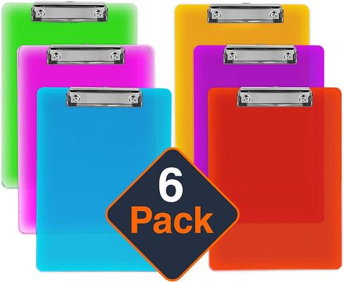Plastic Clipboards with Low Profile Clip Set of 6-12.5 x 9 Inch Multi Color Plastic Clipboards Bulk - Clear Clipboards Bulk Classroom Holds 100 Sheets, Acrylic Clipboard Clear 6 Pack in Kuwait