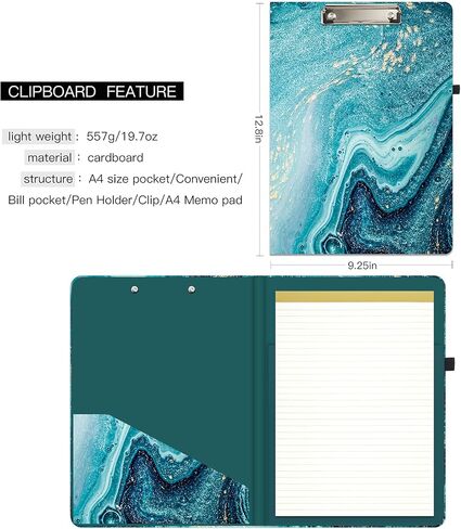 Hongri Clipboard Folio with Refillable Lined Notepad and Interior Storage Pocket for Students, Classroom, Office, Women, Man, Cute Custom Pattern, Size 12.8 x 9.2 in, Evergreen in Kuwait