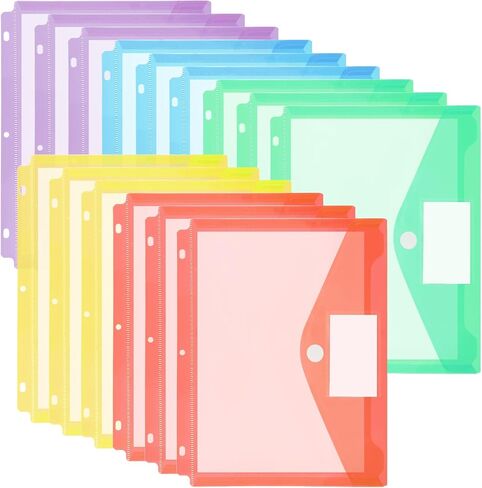 EOOUT Binder Folders Organizer, Macaroon File Folder, 15 Pack, 5 Color, Label Clear Binder Pocket for 3 Ring, Letter Size with Hook and Loop Closure for School Supplies in Saudi Arabia