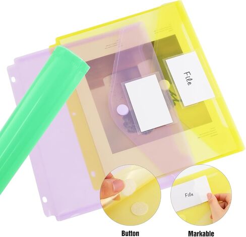 EOOUT Binder Folders Organizer, Macaroon File Folder, 15 Pack, 5 Color, Label Clear Binder Pocket for 3 Ring, Letter Size with Hook and Loop Closure for School Supplies in Saudi Arabia