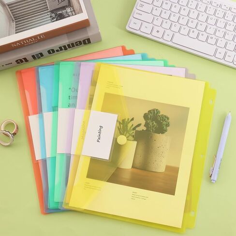 EOOUT Binder Folders Organizer, Macaroon File Folder, 15 Pack, 5 Color, Label Clear Binder Pocket for 3 Ring, Letter Size with Hook and Loop Closure for School Supplies in Saudi Arabia