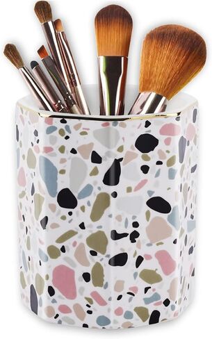 Pen Holder, Makeup Brush Holder Ceramic Shiny Gold Tropical Cactus Green Succulents Pattern Pencil Cup for Girls Kids Women Durable Stand Desk Organizer Storage Gift for Office, Classroom, Home in Saudi Arabia
